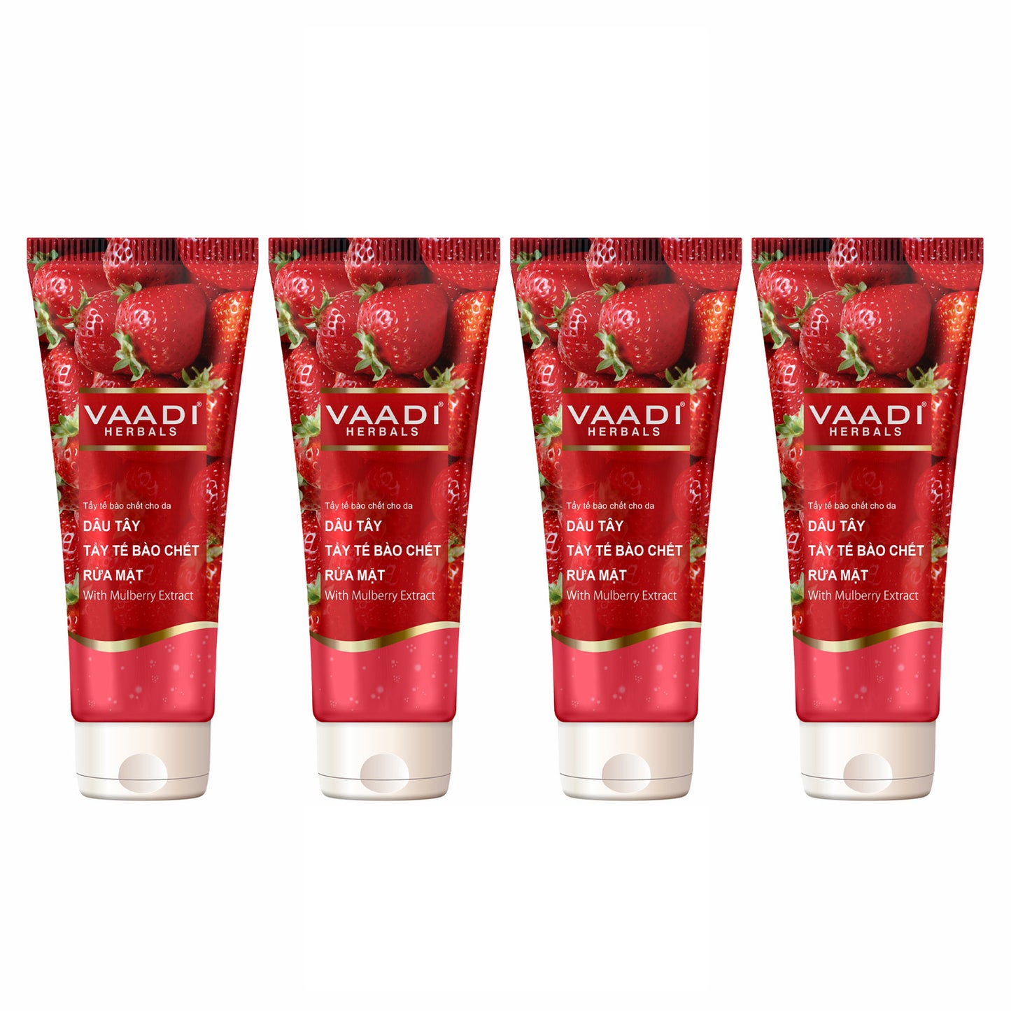 Skin Exfoliating Organic Strawberry Scrub Face Wash with Mulberry Extract- Removes Dead Skin - Deeply Nourishes Skin ( 4 x 60ml/ 21.1 fl oz)
