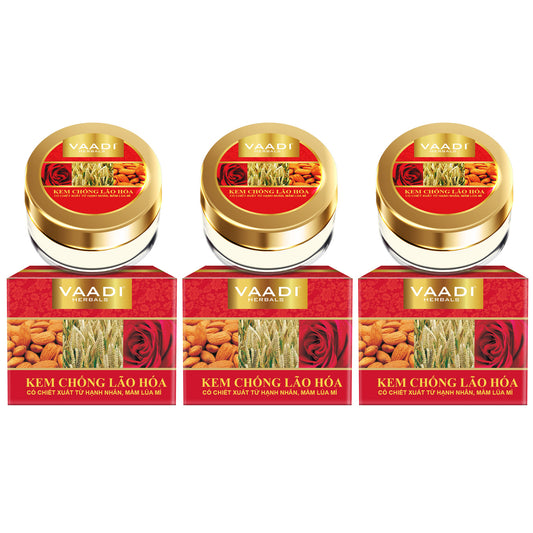 Kem Chống Lão Hóa Hữu Cơ với Hạnh Nhân, Mầm Lúa Mì - Tăng Cường Collagen & Làm Chậm Nếp Nhăn - Giữ Da Mềm Mại & Trẻ Trung ( 3 x 30 gam / 1.1 oz)