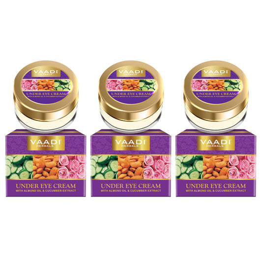 Organic Under Eye Cream with Almond Oil & Cucumber Extract - Reduces Puffiness - Keeps Skin Youthful  (3 x 30 gms /1.1 oz)